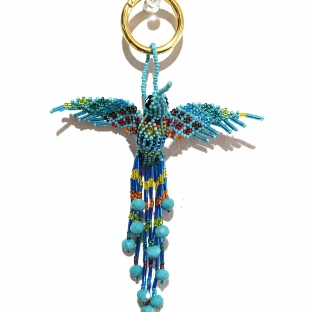 Artisan Beaded Hummingbird Bag Charm – Colorful Key Ring & Keychain Accessory - Picture 5 of 6